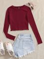 Women's Long Sleeve Crop Top Trendy Streetwear Style.