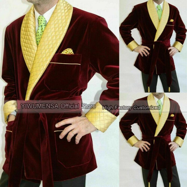 YIWUMENSA Latest Coat Design With Belt Burgundy Smoking Jackets Slim Fit Mens Blazer For Dinner Suits 2021 Custom Made Masculino