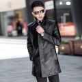 New Luxury Trench Leather Coat Mens Single breasted Business Casual Leather Jacket Male Black Long PU Coat Big Size 4XL.