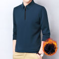 Fall and Winter Fleece Long Sleeve T-Shirt Men's Business Casual Roll-Neck Men's Polo Shirt Half-Zip Underwear Base Layer. 