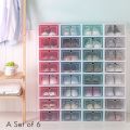 6-Piece Candy Color Shoe Box, Transparent Plastic Shoe Storage Box, Shoe Cabinet Storage Drawer Rectangle Blue. 