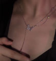 Douyin same double-layer butterfly necklace super fairy flashy zircon tassel high-quality butterfly clavicle chain high color retention necklace. 
