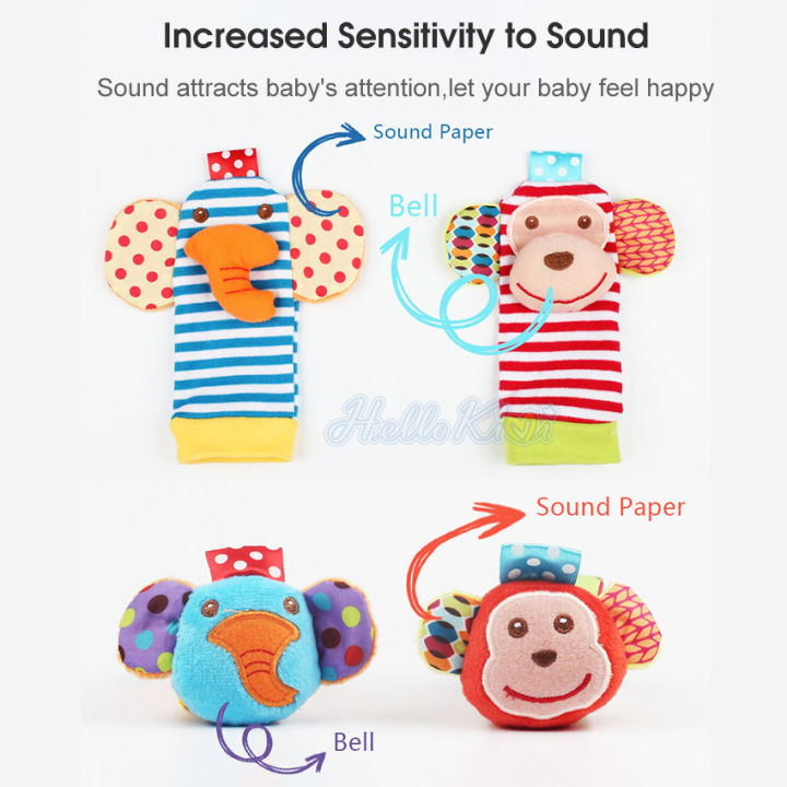 HelloKimi%204PCS%20Wrist%20Rattle%20Toys%20Baby%20Hand%20Wrist%20Rattles%20Cute%20Animal%20Hand%20Bell%20Infant%20Baby%20Toys%20Wrist%20Music%20Rattle%20Toys%20Wristband%200-6%20Months%20-%20Image%203