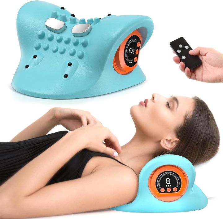 Electric 4-in-1 EMS Neck Massager with Heat, 3 Modes, 6 Intensities Wireless Rechargeable Massage Pillow for Neck and Back, Neck Massage for Daily Tension Relief