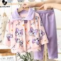 New Kids Boys Girls Autumn Winter Flannel Pajama Sets Cute Cartoon Long Sleeve Lapel Tops with Pants Baby Sleepwear Clothing. 