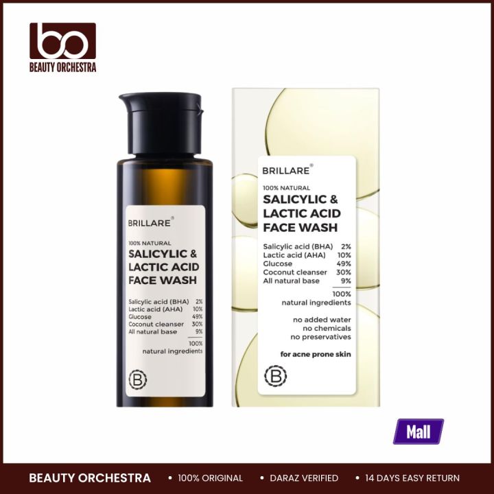 Brillare Salicylic & Lactic Acid Face Wash Useful for Clear Acne Prone Skin 100% Natural with Salicylic Acid