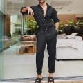 Mens Spring And Autumn Fashion Leisure Solid Color Lapel Pocket Buckle Overalls Jumpsuit Jean Rompers And Jumpsuits for Men. 