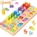 6-in-1 Wooden Alphabet Number Shape Puzzles Toys Toddlers Fishing Toy Rings Counting Sorting Educational Toys.