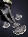 Oxidized Silver Color Long Necklace Set With Earings. 