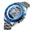 SKMEI Men Fashion Watches Solar Stainless Steel Watch Chrono Dual Display Waterproof Business Wristwatches 1493. 