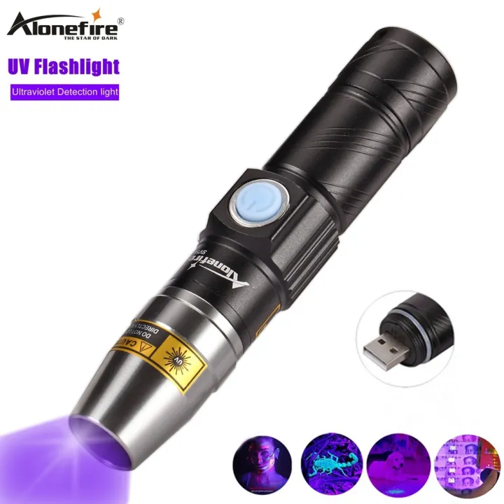 Alonefire SV14 Portable UV Flashlight 365nm USB Outdoor Fluorescent Anti-counterfeiting Counterfeit Detector Lamp 18650