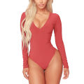 Women's Solid Color V Neck Long Sleeves Slim Bodysuit Stretchy Jumpsuit Tops Long Sleeve Tops Basic. 