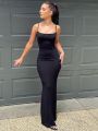 2023 New Summer Spaghetti Strap Black Skims Long Dress Women Sleeveless Solid Skinny Bodycon Trumpet Maxi Dresses Vestidos. 