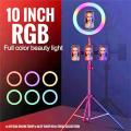 10" Rgb Led Soft Ring Light With Tripod Stand For Photography Makeup Youtube Video Shooting Selfie - Ring Light. 