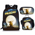 Pokemon Student Pikachu School Bag, Cartoon Anime Three-Piece Lunch Bag, Pencil Case, Backpack.
