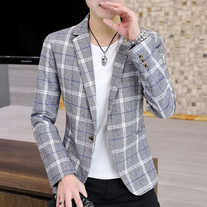 Men's Blazer British's Style Casual Slim Fit Suit Jacket Male