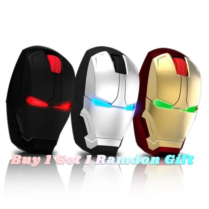 Mute Mouse 2.4Ghz Super Hero Computer Mouse Iron Man Wireless Mouse Led Battery Powered Optical Gaming Mice with Nano USB Receiver 1600DPI Silent Mouse for Notebook, PC, Laptop