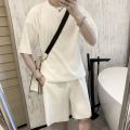 Korean Fashion Summer Clothes 2 Piece Set Mens Outfits Solid Color Slim Fit Streetwear Tracksuit Casual Clothes For Men Shorts.