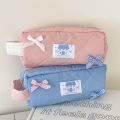 Pink Pencil Case Lightweight Large Capacity Kawaii Pencil Bag Bow Design Quilted Stationery Pouch for Girls Students Travel. 