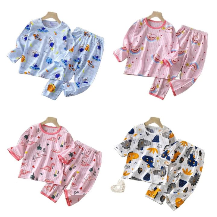 2023 New Summer Children Clothing Baby Home Clothes Set Long Sleeved Boys Girls Pajamas Thin Section Kids Pajamas Clothes