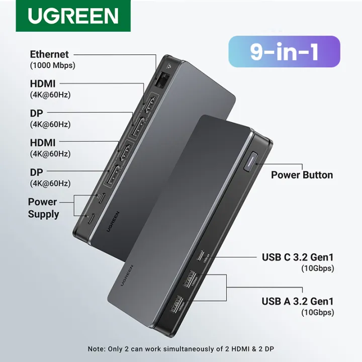UGREEN%20USB%20C%20Docking%20Station%20for%20M1%20/%20M2%20MacBook,%209-in-1%20Docking%20Station%20Dual%20Monitor%204K@60Hz,%202x%20HDMI,%202x%20DisplayPort,%20100W%20PD%20for%20Laptop,%2010Gbps%20USB-C%20&%20USB-A%20Data%20Ports,%201Gbps%20Ethernet%20-%20Image%206
