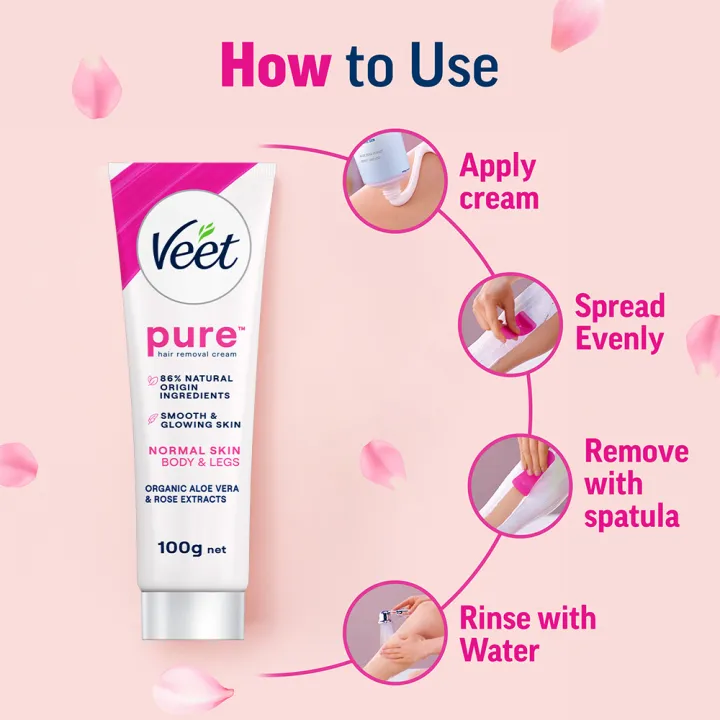 Veet%20Pure%E2%84%A2%20Hair%20Removal%20Cream%20100g%20Normal%20Skin%20for%20Body%20&%20Legs,%20Freshest%20Smell%20with%20With%20Organic%20Aelo%20Vera%20and%20Rose%20Extract,%20Dermatologically%20Tested%20-%20Image%208