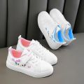 Girl's Shoes Fashion Small White Shoe Summer Lightweight Lace-up Cute Cat Pattern Skateboarding Sports Shoes Casual Kid Sneakers. 