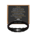 2024 Wholesale Leather Bracelet Braided Bangle with Stainless Steel Clasp Family Friendship Card Statement Jewelry for Men.