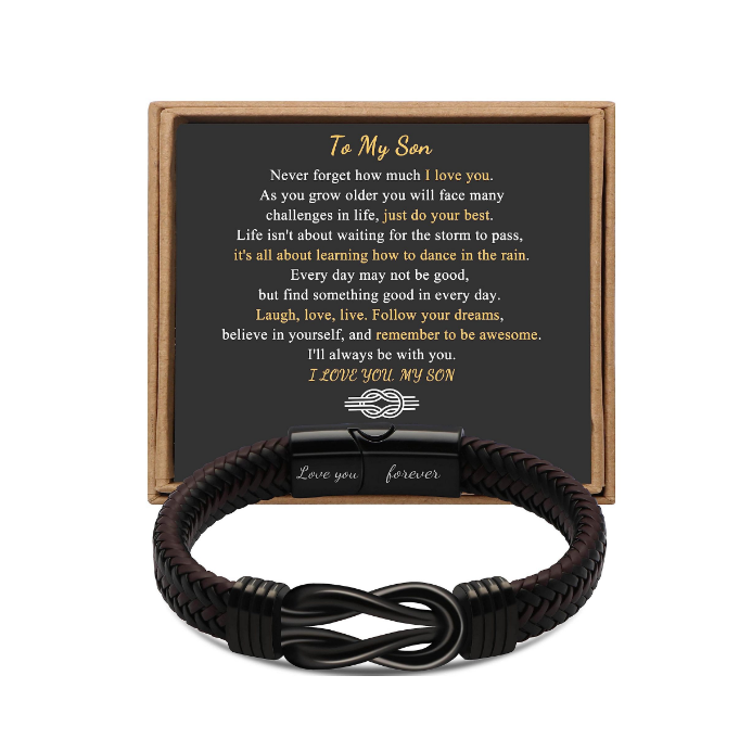 2024 Wholesale Leather Bracelet Braided Bangle with Stainless Steel Clasp Family Friendship Card Statement Jewelry for Men