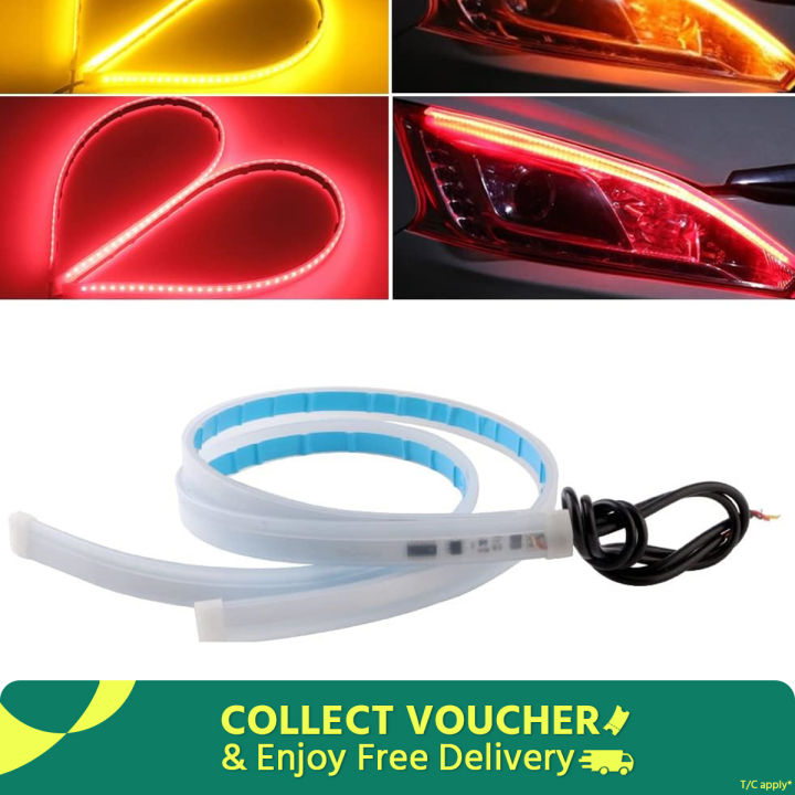2pcs Red 45cm Daytime Running Light Flexible Strip Waterproof Flashing Yellow 12V 2PCS car accessories