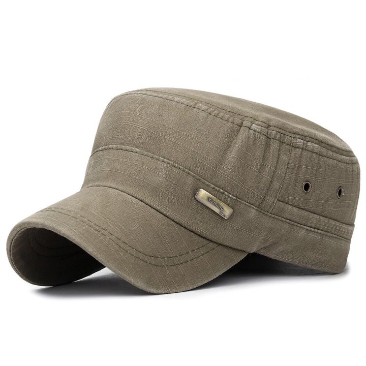 Fashion UniMilitary Style Flat Cap Vintage Baseball Cap Sport Sun Hat-Khaki