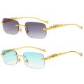New Rimless Rectangle Vintage Metal Leopard Head Sunglasses Fashion Frameless Tinted Glasses Shades for Women Men. 