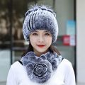 New Knitted Women Winter Real Rex Rabbit Fur Hat Scarf Natural Soft Rex Rabbit Fur Cap Scarves Sets For Lady Outdoor Keep Warm. 