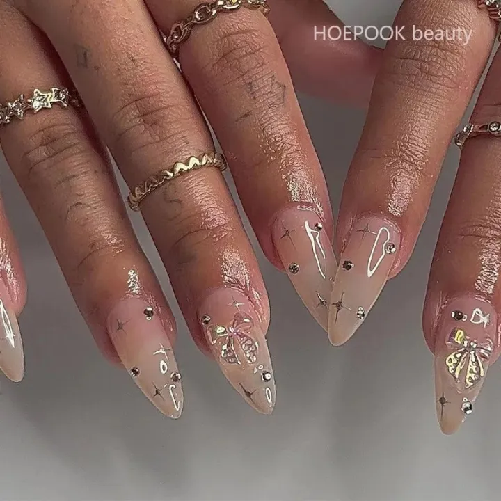 24pcs%20Black%203D%20Bow%20Almond%20Nails%20Tips%20Pearl%20Love%20Sequin%20Design%20False%20Nails%20Art%20Removable%20Waterproof%20Artificial%20Press%20on%20Nail%20-%20Image%204