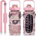 2L/64OZ Water Bottle Set Large Capacity Motivational Water Bottles with Straw and Sleeve Outdoor Sport Drinkware Gift.