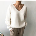 2024 Autumn and Winter Korean Style V Collar Loose Lazy Style Simple Irregular Hem Pullover Sweater Bottoming Sweater for Women. 