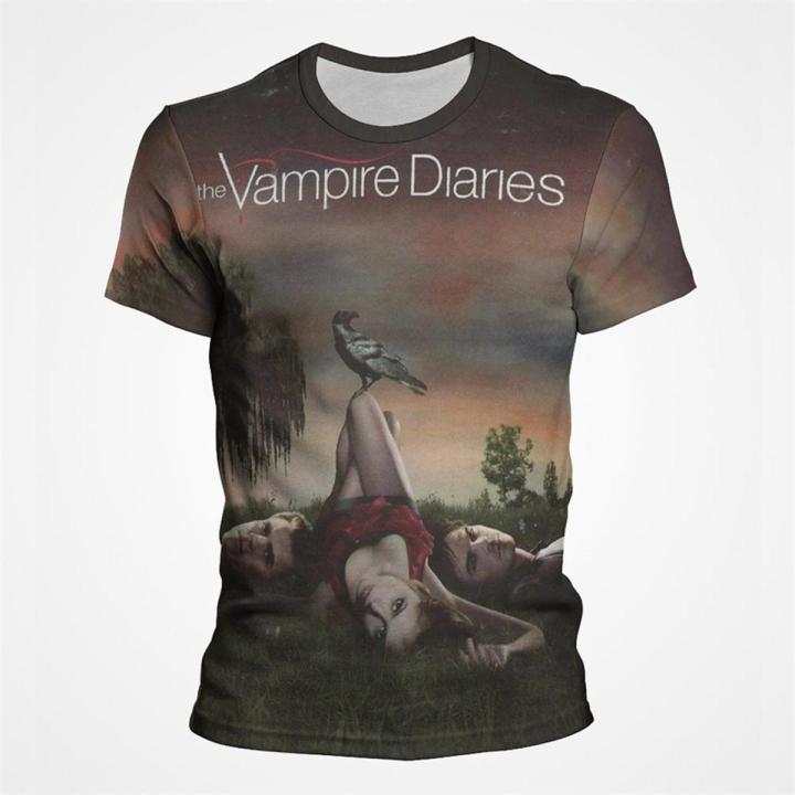 New America Style Men T Shirt The Vampire Diaries Printed Male Short Sleeve Clothes Oversized Casual O Neck Fashion Streetwear