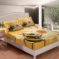 Kawaii Honey Bee Fitted Sheet Twin Size Daisy Flower Bedding Set for Kids Cute Lovely Bee Bed Sheets Flying Wildlife Wild Animal.