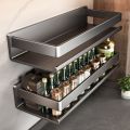 World Fish Gray Kitchen Rack Seasoning Jar Storage Rack Wall-Mounted Punching-Free Wall-Mounted Seasoning Rack. 