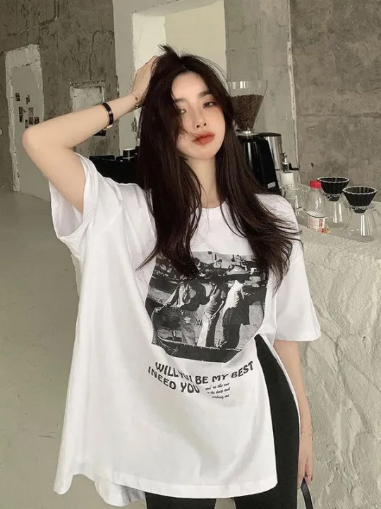 Gray%20Split%20T%20T-shirt%20Women's%20Short-Sleeved%20American%20Retro%20Design%20Niche%20Chic%20Top%20Women's%20Summer%202023%20New%20half%20sleeve%20-%20Image%203