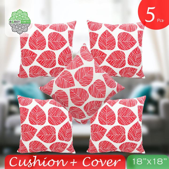 Cotton Cover With Pillow, Red, (18"x18"), Set of 5