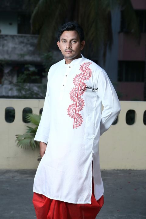 Super%20White%20Dhupian%20Silk%20Block%20Print%20Panjabi%20For%20Men%20-%20Image%203