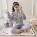 Spring Winter Warm Female Pyjamas Sets Thick Coral Velvet Long Sleeve Cartoon Sleepwear Thin Women Pajamas Set Girl.