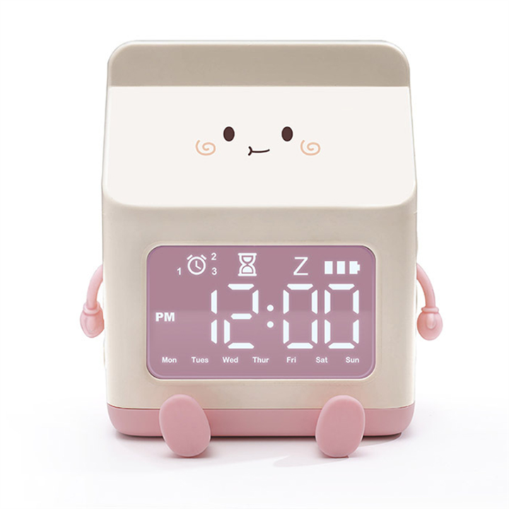 1 PCS Milk Carton Alarm Clock Wind Milk Carton Electronic LED Smart Clock Bedroom Bedside Dormitory Student Clock Pink