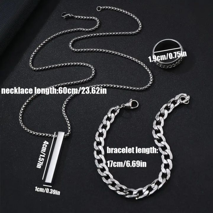 New%203pcs/set%20Mens%20Stainless%20Steel%20Glamour%20Bracelet%20Ring%20&%20Necklace%20Set%20for%20Men%20-%20Image%205