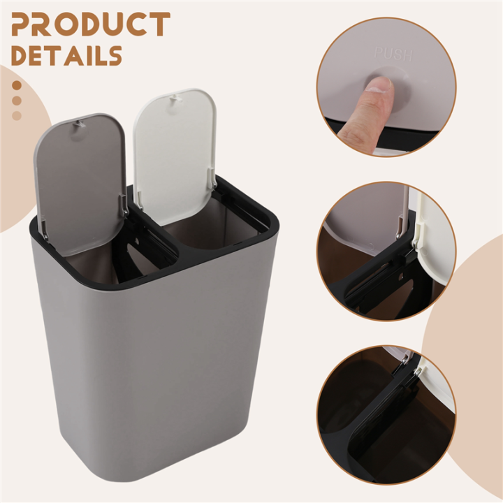 Trash%20Can%20Rectangle%20Plastic%20Push-Button%20Dual%20Compartment%2012%20Liter%20Recycling%20Waste%20Bin%20Garbage%20Can-Grey%20-%20Image%205