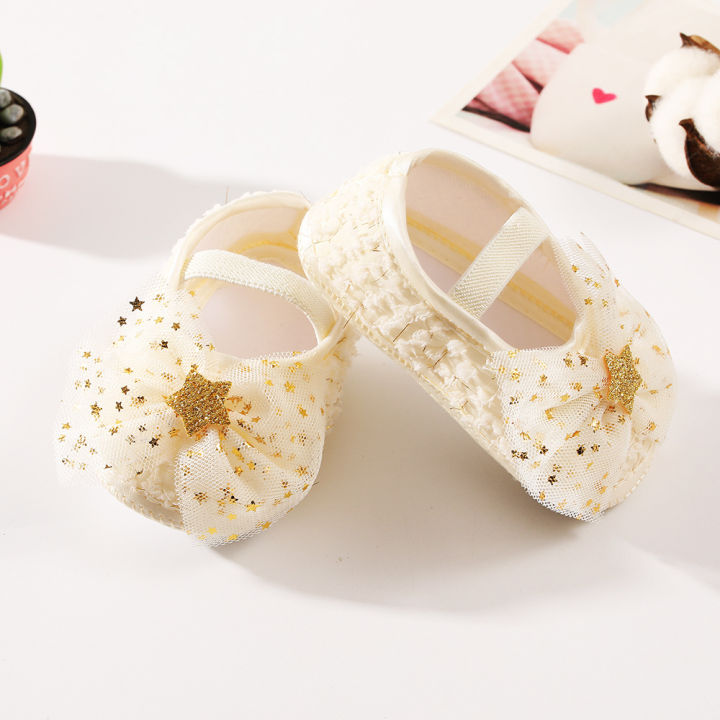 2pcs%20Baby%20Shoes%20+Baby%20Hairband%20Set%20Sequin%20Pentagram%20Flower%20Bow%20knot%20Baby%20Girls%20Flat%20Lace%20Princess%20Headdress%20Lace%20Soft%20Shoes%20Newborn%20Toddler%20Leaning%20Shoes%20-%20Image%206