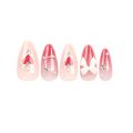 Ins Sweet Love False Nails Gradient Pink Press on Nails with Bow Design Almond Detchable Full Cover Nails Valentines Gifts. 