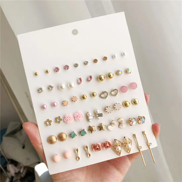 Multi%20Element%20Flower%20Alloy%20Studded%20Earring%20Set%20Fashionable%2030%20Pairs%20Of%20Earrings%20Geometry%20-%20Image%203