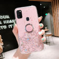 Casinglee for Samsung Galaxy M21 case Shiny Ring Glitter Soft Transparent Holder Stand Back cover with String for Samsung M21 Phone cases cover Stars Moon Girls.